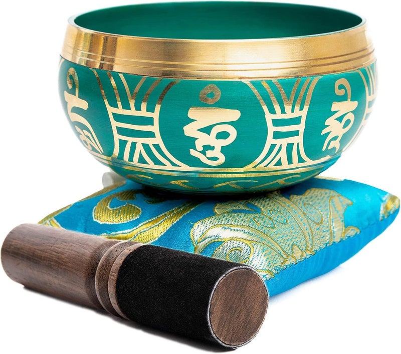 HIMALAYAN BAZAAR Tibetan Singing Bowl Set - Authentic Handcrafted Mindfulness Meditation Holistic Sound 7 Chakra Healing by (Turquoise) - Image 2